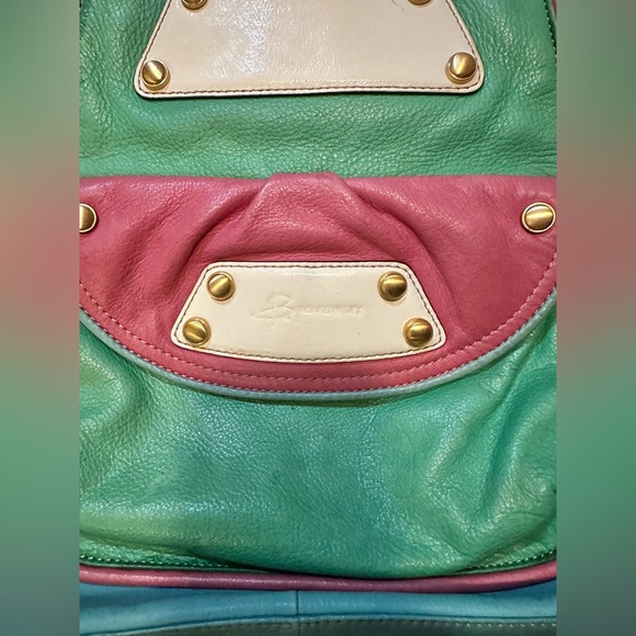 Vintage B. Makowsky Genuine Leather Color block Shoulder Bag Handbag Tote Bag - Picture 2 of 8